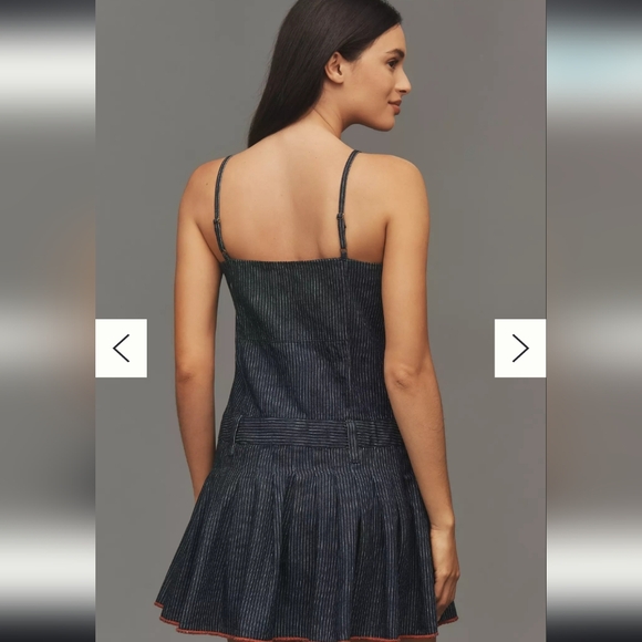 Anthropologie Navy Pinstripe Mini Dress Skort - Picture 4 of 9